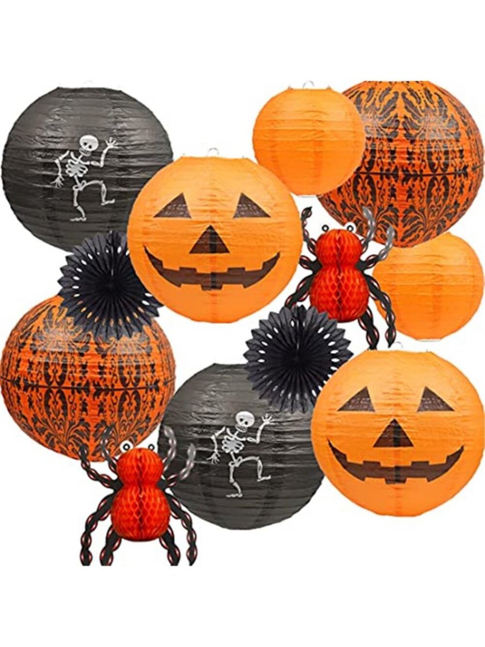 12Pcs Halloween Hanging Decorations Paper Lanterns, Jack-O'-Lantern